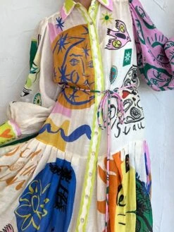 Women's Shirt Dress Casual Dress Swing Dress Midi Dress Outdoor Daily Date Polyester Fashion Modern Shirt Collar Button Pocket Long Sleeve Spring Fall Winter 2023 Loose Fit Yellow Floral Color Block -HANA Luxury Wear Shop rcyynw1692267228358