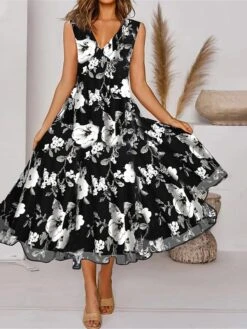 Women's Two Piece Dress Set Casual Dress Chiffon Dress Outdoor Daily Fashion Elegant Print Midi Dress V Neck Half Sleeve Floral Regular Fit Black Pink Gray Summer Spring S M L XL XXL -HANA Luxury Wear Shop rdkqcw1684150912810