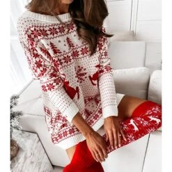 Women‘s Christmas Sweater Dress Winter Dress Casual Dress Red White Long Sleeve Elk Tree Snowflake Knit Print Winter Fall Crew Neck Fashion Casual Fit 2022 S M L XL -HANA Luxury Wear Shop rdshta1662546640266