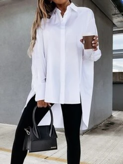 Women's Shirt Dress Casual Dress Mini Dress Outdoor Daily Vacation Cotton Fashion Modern Shirt Collar Button Split Long Sleeve Fall Winter 2023 Loose Fit Black White Blue Pure Color XS S M L XL -HANA Luxury Wear Shop rflyuh1695813920844