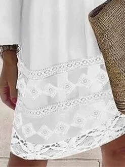 Women's Cotton Linen Dress Casual Dress Midi Dress Cotton Blend Fashion Basic Outdoor Daily Vacation Deep V Lace Patchwork Long Sleeve Summer Spring Fall 2023 Loose Fit White Plain S M L XL 2XL -HANA Luxury Wear Shop rgxyet1681211720951