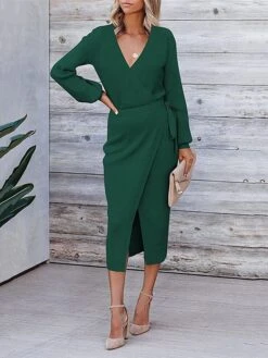 Women's Sweater Dress Winter Dress Jumper Dress Midi Dress Lace Up Daily Date Going Out Fashion Basic V Neck Long Sleeve 2023 Loose Fit Black White Green Color S M L XL XXL Size -HANA Luxury Wear Shop rjddbp1691991351103