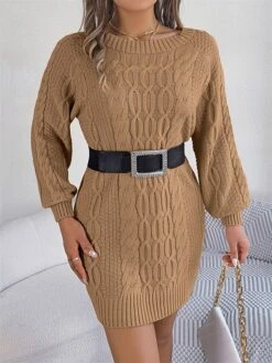 Women's Sweater Dress Jumper Dress Casual Dress Mini Dress Fashion Pure Color Outdoor Holiday Vacation Going Out V Neck Long Sleeve 2023 Loose Fit Green Khaki Gray S M L -HANA Luxury Wear Shop rkposw1696991839052