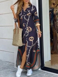 Women's Shirt Dress Long Dress Maxi Dress Black Blue Army Green Long Sleeve Leopard Patchwork Fall Spring Shirt Collar Winter Dress Fall Dress Loose Fit S M L XL XXL -HANA Luxury Wear Shop rnibtw1608278554859