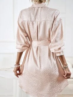 Women's Shirt Dress Midi Dress Outdoor Date Vacation Satin Fashion Elegant Shirt Collar Lace Up Button Long Sleeve Spring Fall Winter 2023 Loose Fit Black Wine Brown Pure Color S M L XL -HANA Luxury Wear Shop rnjjlt1692856935739