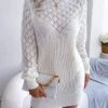 Women's Sweater Dress Winter Dress Jumper Dress Mini Dress Hollow Out Daily Date Going Out Active Fashion Off Shoulder Long Sleeve 2023 Loose Fit White Pink Blue Color S M L Size -HANA Luxury Wear Shop rnrnhw1692863453417
