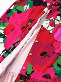 Women's Shirt Dress Casual Dress Midi Dress Outdoor Daily Vacation Polyester Fashion Modern Shirt Collar Button Split Long Sleeve Summer Spring Fall 2023 Loose Fit Red Floral S M L XL 2XL -HANA Luxury Wear Shop rqxbtz1689823553819
