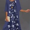 Women's Two Piece Dress Set Casual Dress Print Dress Outdoor Daily Fashion Elegant Print Midi Dress Crew Neck 3/4 Length Sleeve Floral Loose Fit Pink Navy Blue Royal Blue Summer Spring S M L XL XXL -HANA Luxury Wear Shop rrdlib1689230897932