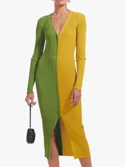 Women's Sweater Dress Winter Dress Jumper Dress Midi Dress Patchwork Button Daily Date Going Out Active Fashion V Neck Long Sleeve 2023 Regular Fit Red Blue Brown Color S M L XL XXL Size -HANA Luxury Wear Shop rrmrkk1692849260682