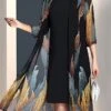 Women's Two Piece Dress Set Casual Dress Print Dress Daily Going Out Streetwear Elegant Print Midi Dress Crew Neck 3/4 Length Sleeve Graphic Regular Fit Black Spring Fall M L XL XXL 3XL -HANA Luxury Wear Shop rrprcr1695636181891