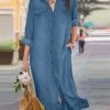 Women's Shirt Dress Casual Dress Midi Dress Outdoor Daily Denim Fashion Modern Shirt Collar Button Pocket Long Sleeve Summer Spring Fall 2023 Loose Fit Black Navy Blue Blue Pure Color S M L XL 2XL -HANA Luxury Wear Shop rrwjma1689227270862