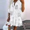 Women's Shirt Dress Casual Dress Mini Dress Outdoor Daily Vacation Polyester Fashion Modern Shirt Collar Ruffle Button Long Sleeve Spring Fall Winter 2023 Loose Fit Black White Orange Letter Pure -HANA Luxury Wear Shop rtlrsl1692872476439