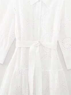 Women's Shirt Dress Casual Dress Midi Dress Outdoor Daily Vacation Cotton Fashion Modern Shirt Collar Lace Up Button Long Sleeve Fall Winter 2023 Regular Fit White Pure Color XS S M L -HANA Luxury Wear Shop rujnuy1695644910770
