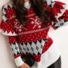 Women‘s Christmas Sweater Dress Jumper Dress Winter Dress Warm Geometric Print Outdoor Christmas Casual Daily Crew Neck Long Sleeve 2023 Loose Fit Red S M L XL -HANA Luxury Wear Shop rvgshf1694165712438