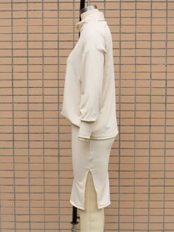 Women's Two Piece Dress Set Casual Dress Skirt Set Outdoor Daily Fashion Streetwear Split Ribbed Midi Dress Turtleneck Long Sleeve Plain Loose Fit Black Brown Beige Fall Winter S M L XL -HANA Luxury Wear Shop rvrqoi1694596423005