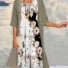 Women's Two Piece Dress Set Casual Dress Daily Vacation Modern Casual Print Midi Dress Crew Neck Half Sleeve Graphic Floral Loose Fit Sky Blue Brown Gray Summer Spring S M L XL XXL -HANA Luxury Wear Shop rwduxk1678430374198