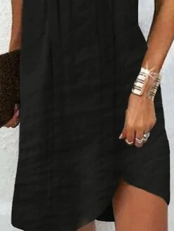 Women's Casual Dress Cotton Linen Dress Shift Dress Mini Dress Cotton Blend Fashion Modern Outdoor Daily Vacation V Neck Lace Up Ruched Short Sleeve Summer Spring 2023 Regular Fit Black Plain S M L -HANA Luxury Wear Shop rxdmpj1682515027522