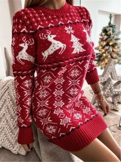 Women‘s Christmas Sweater Dress Winter Dress Sheath Dress Short Mini Dress Red Navy Blue Gray Long Sleeve Elk Snowman Snowflake Knit Fall Winter Round Neck Turtleneck Stylish Casual 2022 S M L XL XXL -HANA Luxury Wear Shop ryuzus1663151835967