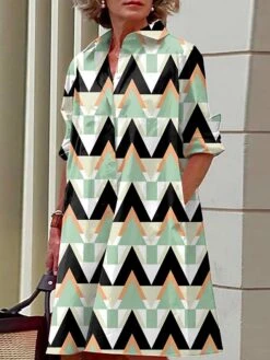 Women's Shirt Dress Casual Dress Midi Dress Outdoor Office Daily Polyester Fashion Modern Shirt Collar Button Pocket Long Sleeve Fall Winter 2023 Loose Fit Yellow Blue Purple Leopard Geometric Color -HANA Luxury Wear Shop rzfubv1693386628859