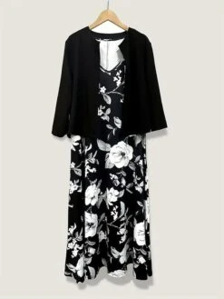 Women's Two Piece Dress Set Casual Dress Chiffon Dress Outdoor Daily Fashion Elegant Print Midi Dress V Neck Half Sleeve Floral Regular Fit Black Pink Gray Summer Spring S M L XL XXL -HANA Luxury Wear Shop sabuxt1693539433814