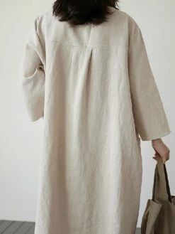 Women's Casual Dress Cotton Linen Dress Maxi Long Dress Linen / Cotton Blend Basic Classic Outdoor Daily Vacation Crew Neck Pocket Split 3/4 Length Sleeve Spring Fall Autumn 2023 Loose Fit Red Apricot -HANA Luxury Wear Shop sbbgzp1692872467683