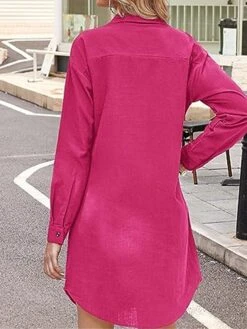 Women's Shirt Dress Casual Dress Mini Dress Outdoor Daily Cotton Linen Basic Classic Shirt Collar Button Pocket Long Sleeve Summer Spring Fall 2023 Loose Fit Black White Pink Pure Color S M L XL 2XL -HANA Luxury Wear Shop sbgqzc1691465490384