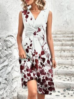 Women's Two Piece Dress Set Casual Dress Tank Dress Outdoor Daily Fashion Elegant Twist Knot Front Midi Dress V Neck Half Sleeve Leaf Regular Fit Blue Summer Spring S M L XL XXL -HANA Luxury Wear Shop sbitby1683090879682