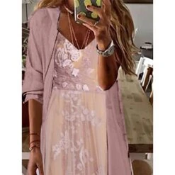 Women's Two Piece Dress Set Casual Dress Lace Dress Outdoor Daily Fashion Elegant Lace Ruffle Long Dress Maxi Dress V Neck 3/4 Length Sleeve Floral Plain Loose Fit Pink Light Purple Summer Spring S M -HANA Luxury Wear Shop sbvrak1682664408206