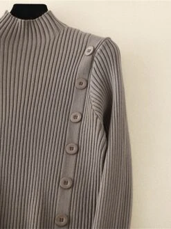 Women's Sweater Dress Jumper Dress Winter Dress Mini Dress Warm Plain Outdoor Daily Vacation Going Out Turtleneck Long Sleeve Button 2023 Slim Black Brown Khaki One Size -HANA Luxury Wear Shop sbzevo1697767800659