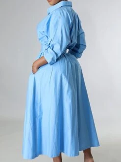 Women's Casual Dress Swing Dress Long Dress Maxi Dress Blue Yellow Orange Long Sleeve Pure Color Pocket Winter Fall Autumn Shirt Collar Winter Dress Weekend Fall Dress Loose Fit 2023 S M L XL XXL -HANA Luxury Wear Shop scqpqo1653990829197