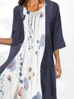 Women's Two Piece Dress Set Casual Dress Daily Vacation Modern Casual Print Midi Dress Crew Neck Half Sleeve Graphic Floral Loose Fit White Dark Green Summer Spring S M L XL XXL -HANA Luxury Wear Shop sdgffw1685013647649