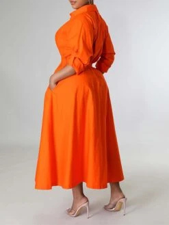 Women's Shirt Dress Casual Dress Swing Dress Maxi Long Dress Outdoor Daily Vacation Cotton And Linen Fashion Casual Shirt Collar Button Rolled Cuff Long Sleeve Spring Fall Winter 2023 Slim Black -HANA Luxury Wear Shop sfghfe1695027667405