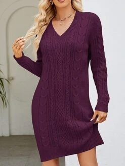 Women's Sweater Dress Winter Dress Jumper Dress Mini Dress Ruched Outdoor Street Daily Fashion Streetwear V Neck Long Sleeve 2023 Loose Fit Dark Green Purple Dark Blue Color S M L XL XXL Size -HANA Luxury Wear Shop sfxjoi1692081740345