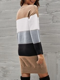 Women's Sweater Dress Winter Dress Jumper Dress Mini Dress Fashion Color Block Stripe Daily Date Going Out Weekend Crew Neck Long Sleeve Patchwork Ribbed 2023 Loose Fit Black Blue Green S M L XL -HANA Luxury Wear Shop sgmmpu1694595942035