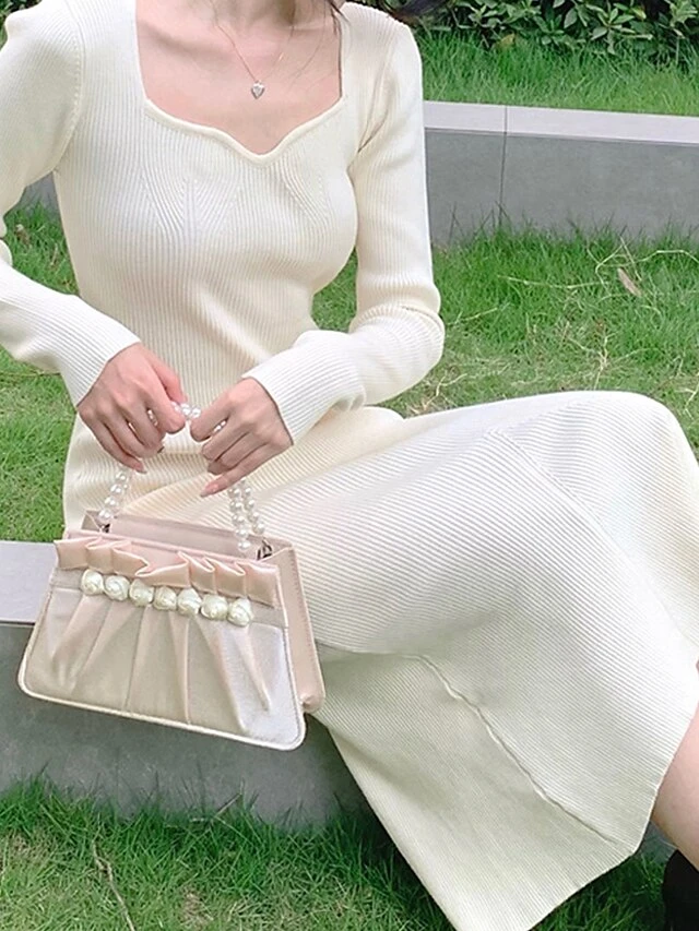 Women's Sweater Dress Jumper Dress Casual Dress Midi Dress Fashion Pure Color Outdoor Daily Vacation Going Out V Neck Long Sleeve Patchwork 2023 Regular Fit Black Pink Blue S M 13 Women's Sweater Dress Jumper Dress Casual Dress Midi Dress Fashion Pure Color Outdoor Daily Vacation Going Out V Neck Long Sleeve Patchwork 2023 Regular Fit Black Pink Blue S M - Image 11