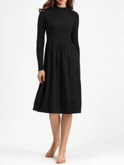 Women's Sweater Dress Jumper Dress Casual Dress Midi Dress Active Plain Outdoor Casual Holiday Vacation Crew Neck Long Sleeve Ruched 2023 Regular Fit Black Blue Purple One Size -HANA Luxury Wear Shop sgscdi1697537797816