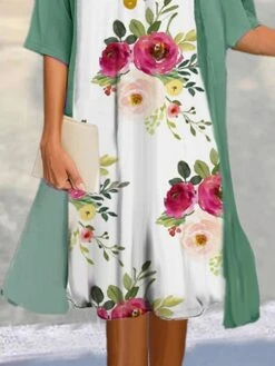 Women's Two Piece Dress Set Casual Dress Print Dress Outdoor Daily Fashion Elegant Print Midi Dress Crew Neck 3/4 Length Sleeve Floral Loose Fit Green Summer Spring S M L XL XXL -HANA Luxury Wear Shop sgvnkb1688033630483