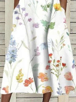 Women's Two Piece Dress Set Casual Dress Print Dress Daily Vacation Fashion Modern Pocket Print Midi Dress Crew Neck Half Sleeve Floral Regular Fit White Summer Spring S M L XL XXL -HANA Luxury Wear Shop sjbnss1681956377677