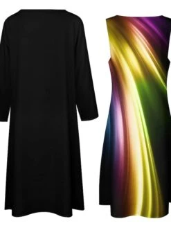 Women's Two Piece Dress Long Dress Maxi Dress Rainbow Long Sleeve Color Block Print Summer Spring Crew Neck Stylish Winter Dress Fall Dress Loose Fit 2023 S M L XL XXL 3XL 4XL 5XL -HANA Luxury Wear Shop sjpatc1663573870582