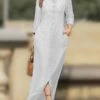 Women's Shirt Dress Casual Dress Maxi Long Dress Outdoor Daily Cotton Linen Basic Classic Shirt Collar Button Pocket Long Sleeve Summer Spring Fall 2023 Loose Fit Black White Green Pure Color S M L -HANA Luxury Wear Shop soylqn1689060611801