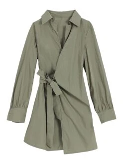 Women's Shirt Dress Casual Dress Sheath Dress Mini Dress Outdoor Daily Vacation Polyester Fashion Modern Shirt Collar Lace Up Long Sleeve Spring Fall Winter 2023 Regular Fit ArmyGreen Black White -HANA Luxury Wear Shop srwgia1695027662976