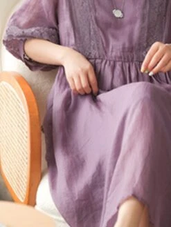 Women's Casual Dress Cotton Linen Dress Swing Dress Midi Dress Cotton Blend Basic Casual Outdoor Daily V Neck Ruched 3/4 Length Sleeve Summer Spring 2023 Loose Fit Black White Yellow Pure Color M L -HANA Luxury Wear Shop ssjmtc1677135415249