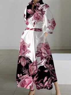 Women's Shirt Dress Casual Dress Swing Dress Maxi Long Dress Outdoor Office Daily Polyester Fashion Modern Shirt Collar Button Pocket Long Sleeve Spring Fall Winter 2023 Loose Fit Black White Yellow -HANA Luxury Wear Shop sxwupm1691045779668