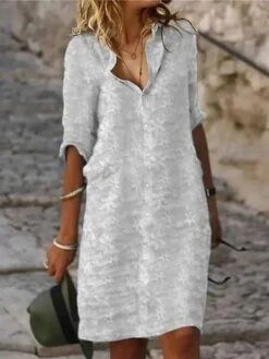 Women's Shirt Dress Casual Dress Shift Dress Midi Dress Outdoor Daily Vacation Polyester Fashion Modern Shirt Collar Button Print Half Sleeve Summer Spring Fall 2023 Regular Fit White Pink Green -HANA Luxury Wear Shop synjed1684208979698