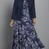 Women's Plus Size Two Piece Dress Set Casual Dress Swing Dress Outdoor Office Fashion Streetwear Print Midi Dress Crew Neck Long Sleeve Floral Regular Fit Navy Blue Purple Green Fall Winter L XL XXL -HANA Luxury Wear Shop tbrsge1697089238260