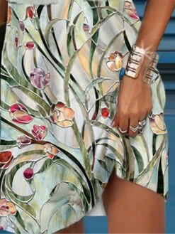Women's Two Piece Dress Set Casual Dress Print Dress Outdoor Daily Fashion Streetwear Print Mini Dress V Neck Half Sleeve Leaf Loose Fit Green Summer Spring S M L XL XXL -HANA Luxury Wear Shop tcbuae1681957730078