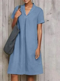 Women's Casual Dress Cotton Linen Dress A Line Dress Midi Dress Linen Cotton Blend Fashion Modern Outdoor Daily Vacation V Neck Ruched Short Sleeve Summer Spring 2023 Loose Fit ArmyGreen Wine Sky Blue -HANA Luxury Wear Shop tdofyu1678262788359