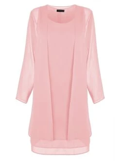 Women's Dress Set Two Piece Dress Church Dress Midi Dress Light Pink Black Wine Long Sleeve Pure Color Chiffon Summer Spring Crew Neck Stylish Winter Dress Fall Dress 2023 XL XXL 3XL 4XL 5XL -HANA Luxury Wear Shop tektec1638868492109