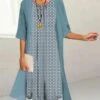 Women's Two Piece Dress Set Casual Dress Print Dress Outdoor Daily Fashion Elegant Print Midi Dress Crew Neck 3/4 Length Sleeve Geometric Loose Fit Yellow Pink Blue Summer Spring S M L XL XXL -HANA Luxury Wear Shop tfrygo1689736237695
