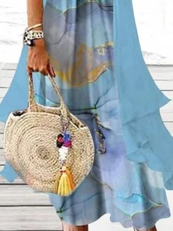 Women's Two Piece Dress Set Casual Dress Print Dress Daily Holiday Fashion Casual Print Maxi Dress V Neck Half Sleeve Marble Print Regular Fit Blue Summer Spring S M L XL XXL -HANA Luxury Wear Shop tfxuxh1679467283863